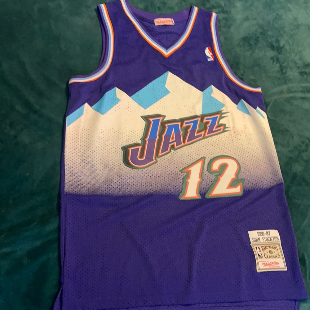 UTAH JAZZ JOHN STOCKTON MITCHELL & NESS THROWBACK JERSEY